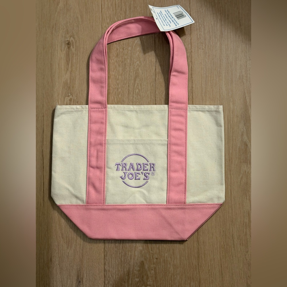 Trader Joe's Pink and Cream Canvas Mini Tote Bag
